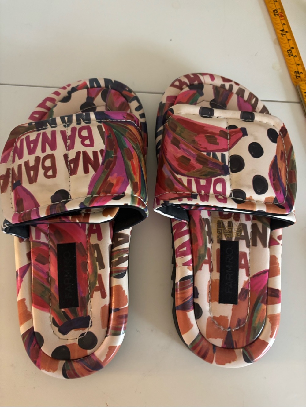 FARM RIO Bananatic Puffy Slide Sandal Women’s Vegan Leather Size 7-7.5 New